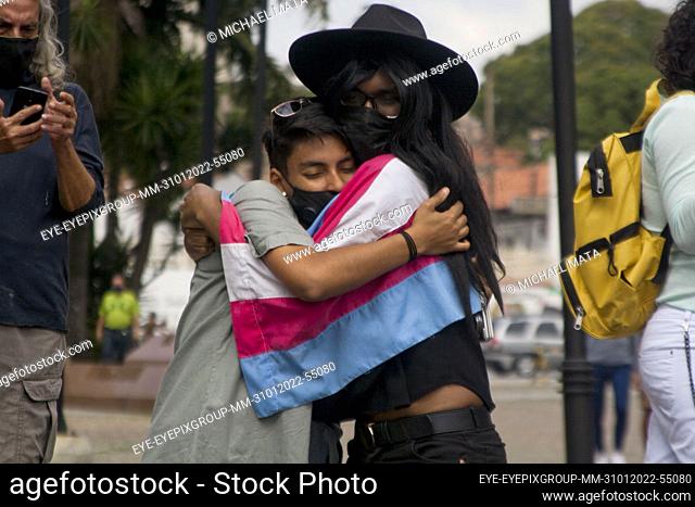 CARACAS, VENEZUELA - JANUARY 31, 2022: A Integrant of LGBTIQ+ community during a strike to demand the legalization of same-sex marriage in front of the Supreme...