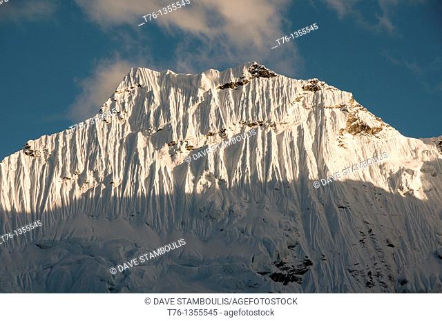 serrated ice walls of Amphu Lapcha peak in the Everest Region of Nepal