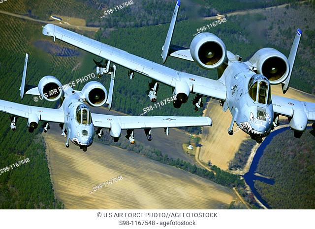 Two A-10C Thunderbolt II aircraft pilots fly in formation during a training exercise March 16, 2020, at Moody Air Force, Ga  Members of the 74th Fighter...