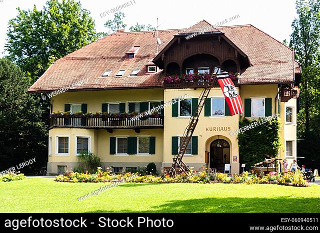 Garmisch Partenkirchen, Bavaria / Germany: Locals and tourists visting the spa house in the park