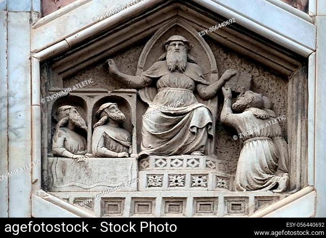 King Phoroneus as personification of the beginning of the law making from the workshop of Andrea Pisano, Relief on Giotto Campanile of Cattedrale di Santa Maria...