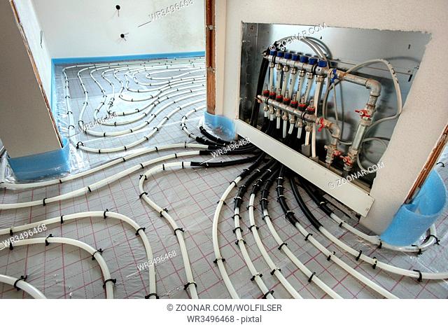 installation of underfloor heating in new built house