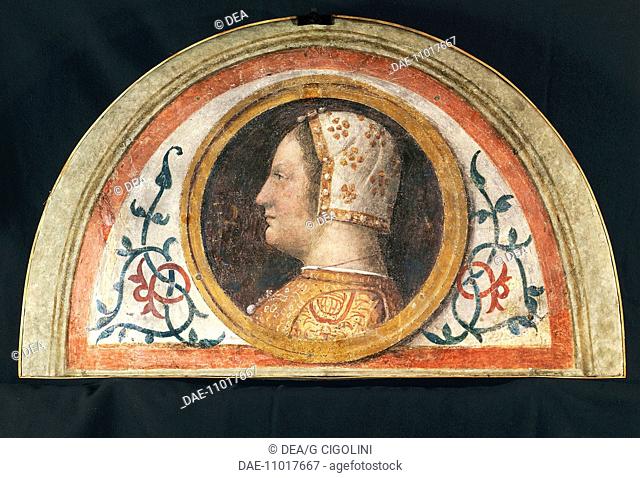 Portrait of Bona of Savoy (Avigliana, 1449 - Fossano, 1503), duchess of Milan, wife of Galeazzo Maria Sforza, fresco by Bernardino Luini (1481-c 1532)
