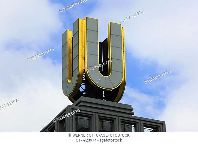 Germany, Dortmund, Ruhr area, North Rhine-Westphalia, beer town Dortmund, beer brewery, Dortmund U, Golden U, U Tower, company logo of the Dortmund Union...