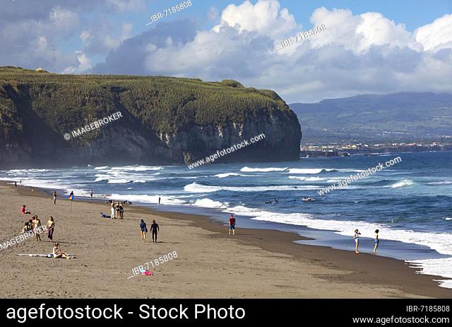 Sandy beach beach Praia de Santa Barbara near Ribeira Grande, Sao Miguel Island, Azores, Portugal, Europe