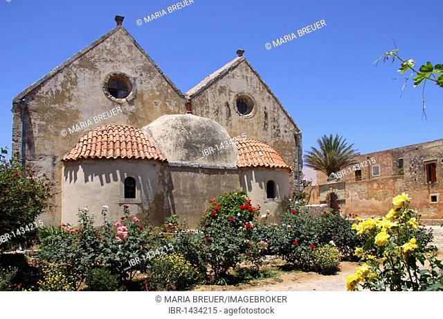 Back of the monastery church, Arkadi Monastery, Moni Arkadi, National Monument, Crete, Greece, Europe