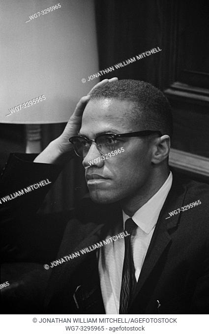 USA -- 26 Mar 1964 -- Malcolm X waits at Martin Luther King press conference, head-and-shoulders portrait -- Picture by Marion Trikosko | Lightroom Photos | US...