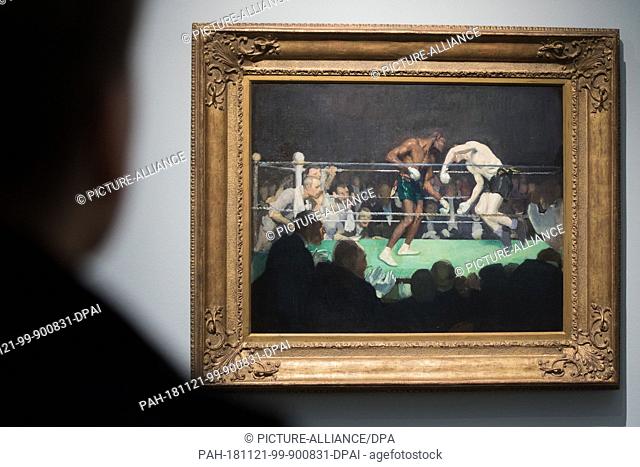 19 November 2018, North Rhine-Westphalia, Köln: The painting ""Boxkampf"" (1910) by the artist George Benjamin Luks can be seen in the Wallraf-Richartz-Museum