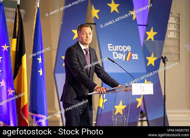 Prime Minister Alexander De Croo pictured during his speech at the Franzosischer Dom during a two-day visit of the Belgian Premier to Berlin, Germany