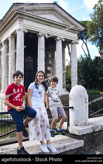 Children visiting Trajan's Forum, Rome, Italy