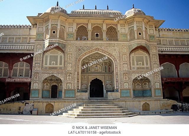 The Amber Fort is located 11 km from Jaipur, Rajasthan state, India. Built over the remnants of an earlier structure, the palace complex which stands to this...