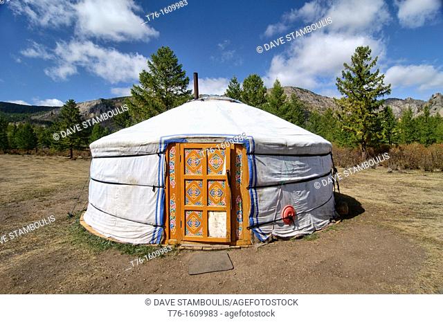 nomadic ger yurt on the steppe in Terelj National Park in Mongolia