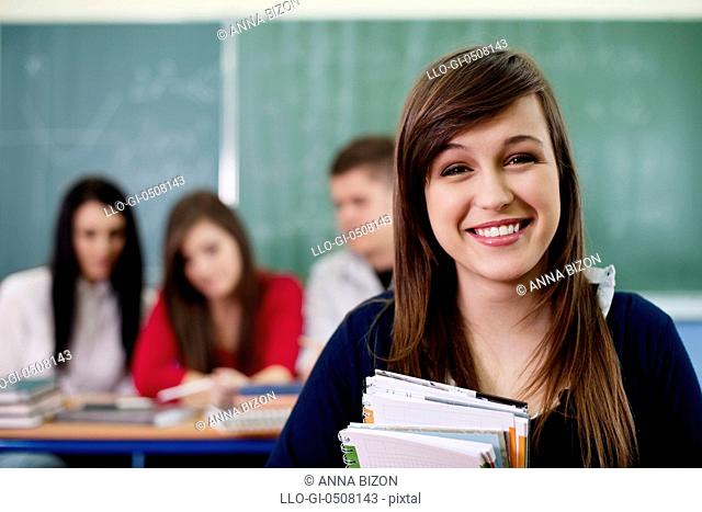 Happy student in the classroom Debica, Poland