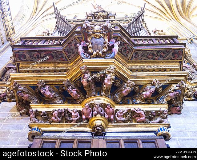 Figures of the organ of the Cathedral of Plasencia. Caceres. Estremadura. Spain