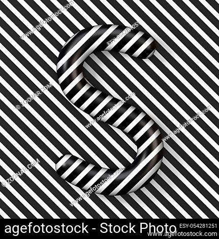 Black and white stripes Letter S 3D render illustration