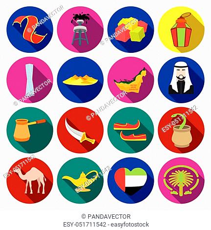 Arab Emirates set icons in flat style. Big collection of Arab Emirates vector symbol stock