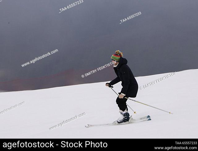 RUSSIA, SOCHI - DECEMBER 8, 2023: A skier slides down a slope of the Rosa Khutor mountain resort. Dmitry Feoktistov/TASS