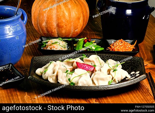 A dish of dumplings at an Asian restaurant | usage worldwide. - STOCKHOLM/Sweden