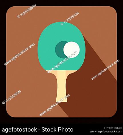 Table tennis racket with ball icon in flat style with long shadow. Sport symbol vector illustration