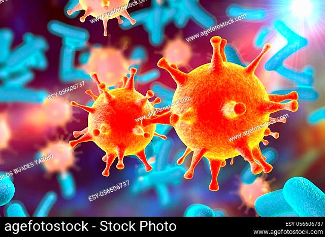 Bacteria and viruses on colorful background. Medical background