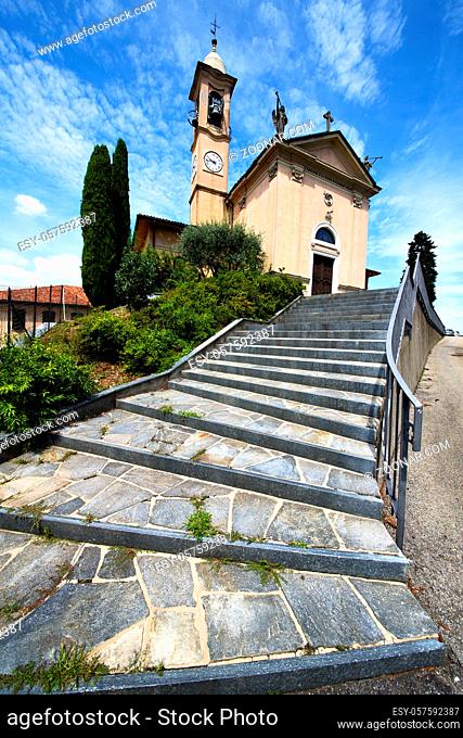 church in the   jerago  closed brick tower sidewalk italy lombardy   old