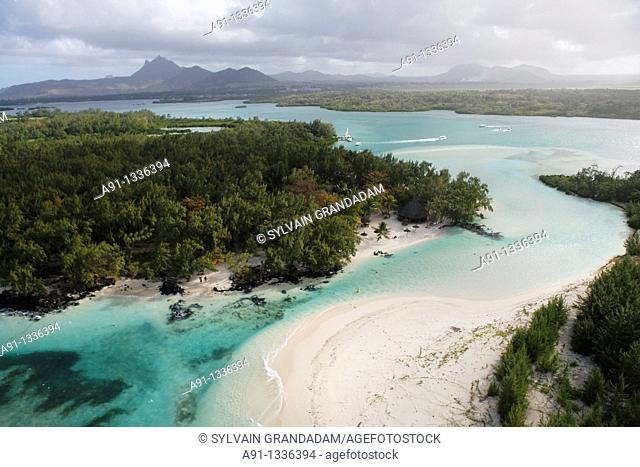 Mauritius, aerial view from an helicopter, Stags island ile aux cerfs and Mangenie islet