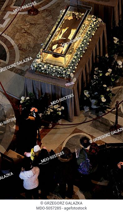 The ostension of the shrine of Pio of Pietrelcina (Francesco Forgione)'s relics in the nave of Saint Peter's Basilica during the Padre Pio Prayer Groups Jubilee