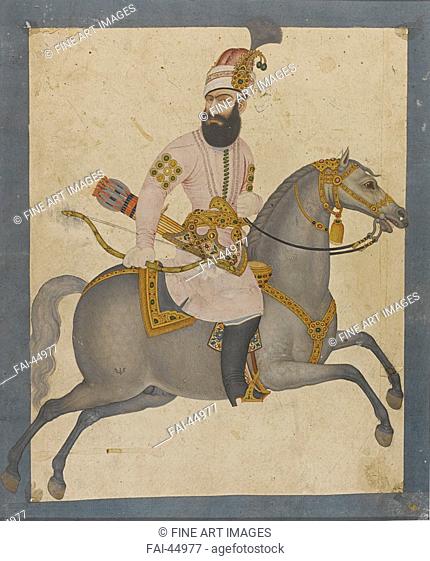Portrait of Karim Khan Zand on horseback by Ghafari al-Mustawfi, Abu'l Hasan (?-1794)/Gouache on paper/The Oriental Arts/Second Half of the 18th cen