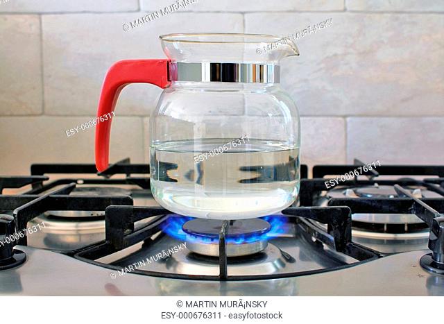 glass kettle on gas cooker
