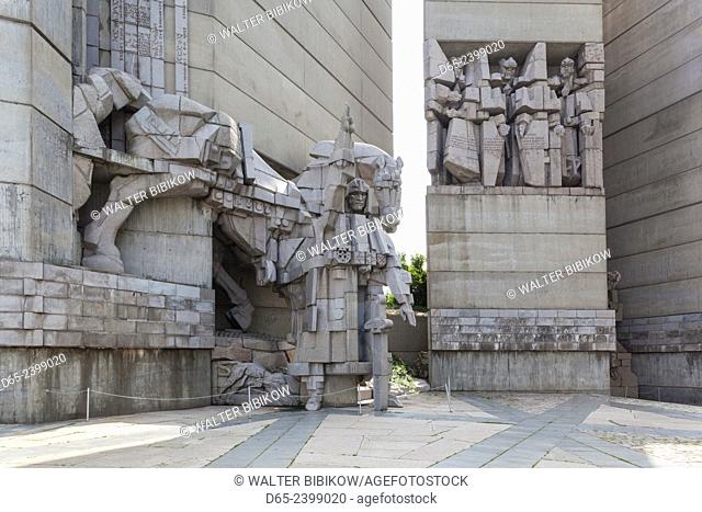 Bulgaria, Central Mountains, Shumen, Soviet-era, Creators of the Bulgarian State Monument, built 1981 to celebrate the first Bulgarian Empire's 1300th...