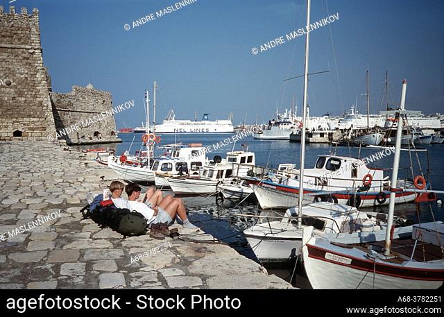 Port of Heraklion with Koules Fort on the left. Greece