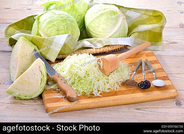 Weißkraut in Vorbereitung für die Herstellung von Sauerkraut - German white cabbage in preparation for making sauerkraut