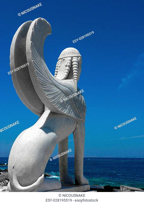 The Naxos (Naxian) Sphinx statue in port of Naxos Island, Cyclades, Greece
