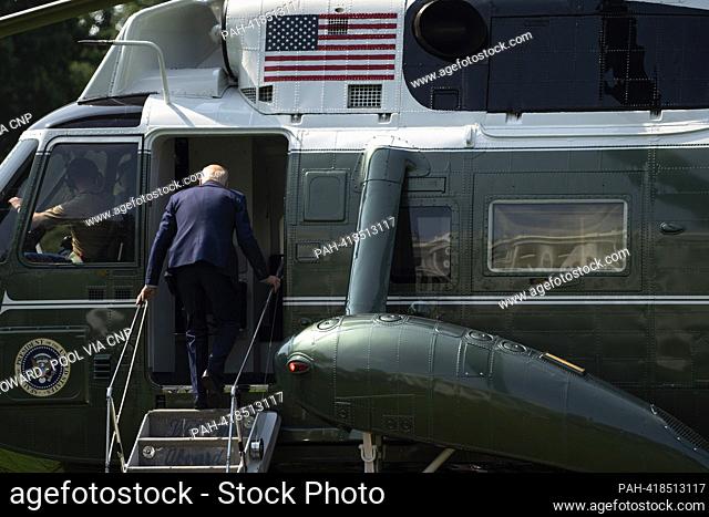 United States President Joe Biden boards Maine One on the South Lawn of the White House in Washington, DC, US, on Friday, July 28, 2023