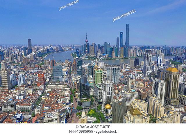 The Bund and Pudong district skyline in Shanghai City