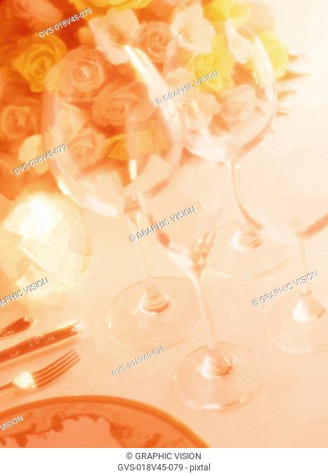 Close Up of Wineglasses with Roses
