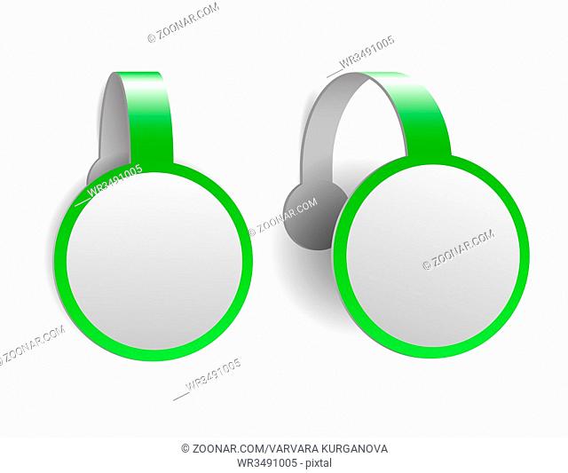 Green advertising wobblers isolated on white background
