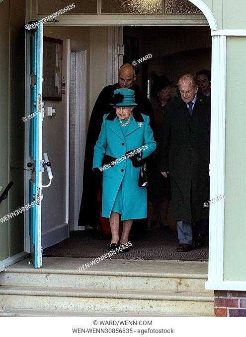 HM Queen Elizabeth II and Prince Philip, Duke of Edinburgh visit the church of St Peter & St Paul in West Newton on the Sandringham Estate Featuring: Queen...