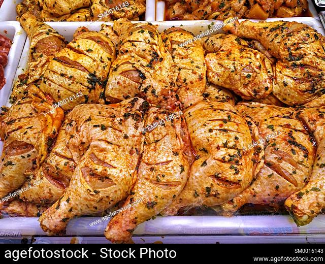 Marinated chicken legs for sale. Halal