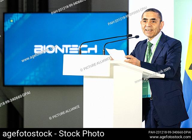 18 December 2023, Rwanda, Kigali: Ugur Sahin, CEO of Biontech, speaks at the event. The first modular Biontech factory ""BioNTainer"" is opened after two years...