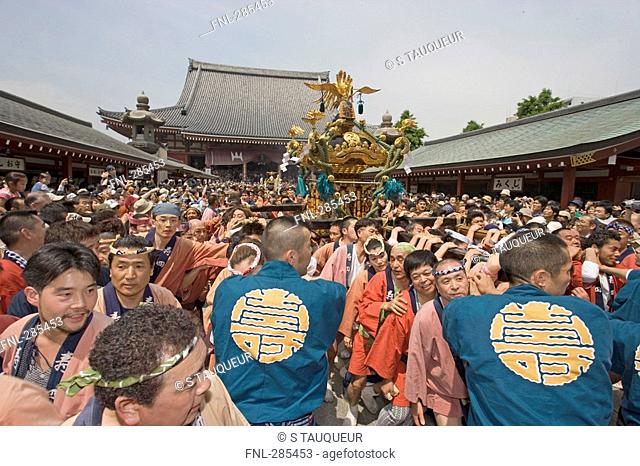 Group of people during religious procession, Asakusa Kannon Temple, Tokyo Prefecture, Japan