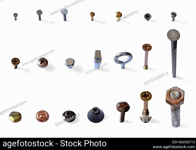 Collection of many bolts and nails and hooks
