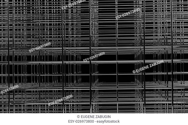 abstract three dimensional glossy metal net perspective
