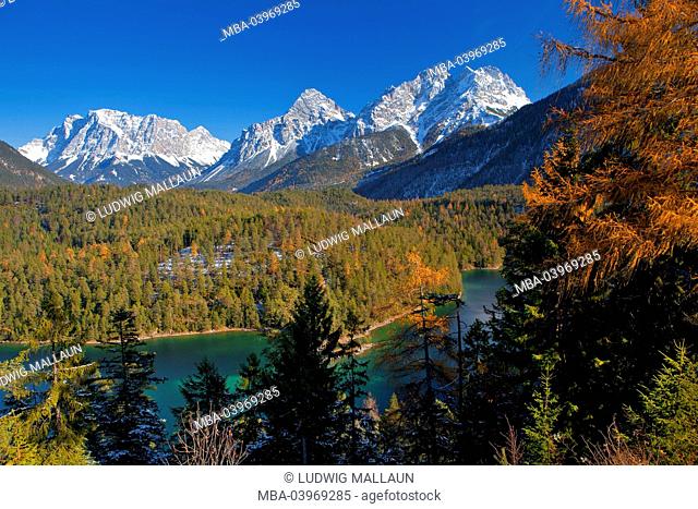 Austria, Tyrol, distant pass, Blindsee with Zugspitze