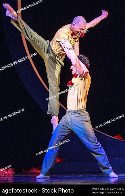 PRODUCTION - 25 April 2023, Mecklenburg-Western Pomerania, Schwerin: Benjamin Wilson (above) as the Little Prince and Stefano Pietragalla as the Great Prince...