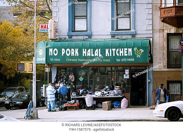 The No Pork Halal Kitchen Chinese restaurant of of Atlantic Avenue in Brooklyn The restaurant caters to the Muslim community in the area