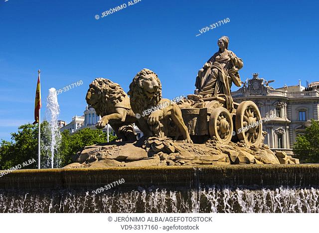 Fuente de la Cibeles. Monumental fountain of the goddess Cibeles on Plaza de Cibeles. Madrid city, Spain Europe