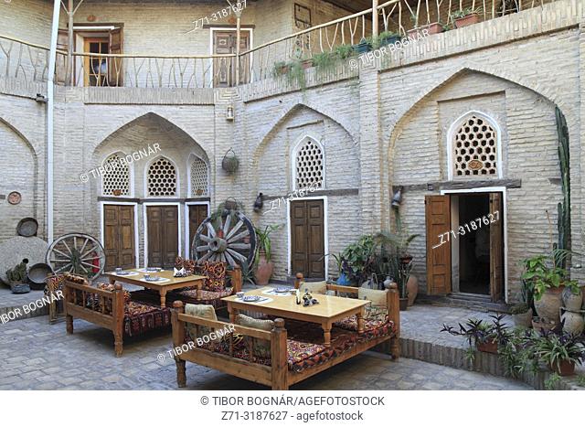 Uzbekistan; Bukhara; courtyard, traditional architecture, restaurant,