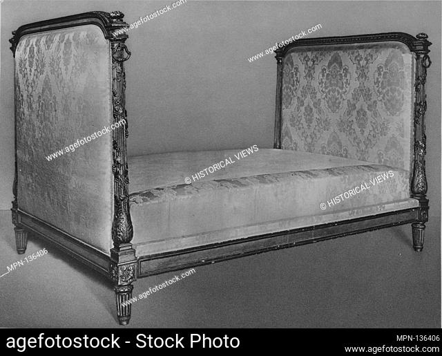 Daybed. Maker: Attributed to Georges Jacob (French, 1739-1814); Date: ca. 1780-85; Culture: French, Paris; Medium: Carved and gilded oak; gilt bronze;...
