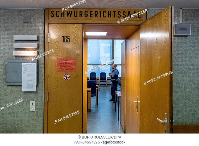 The open doors of room 165 of the Regional Court in Frankfurt, Germany, 10 October 2016. The trial of five defendants charged with the murder of one of their...